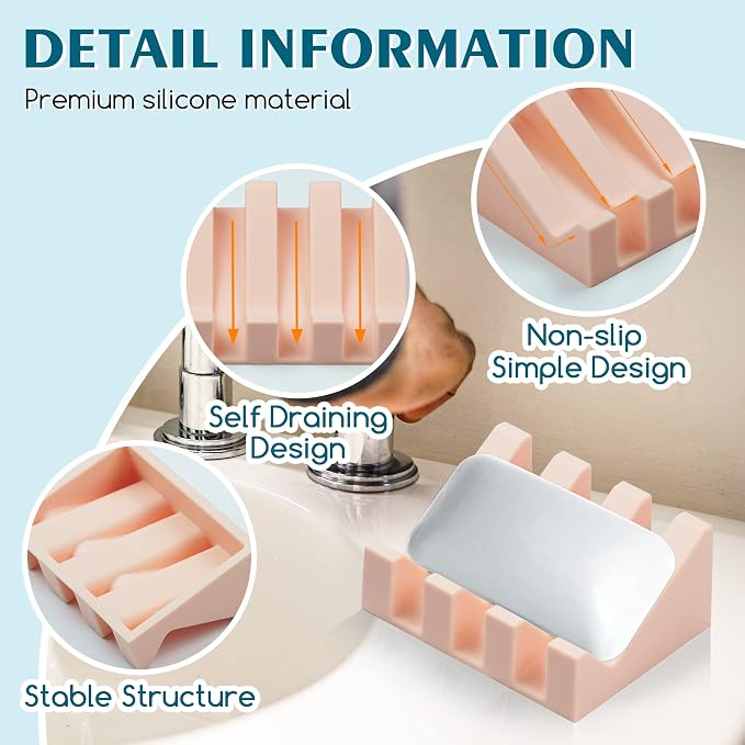 Silicone Soap Dish for Bar Soap Holder for Shower Bathroom Self Draining - Image 3