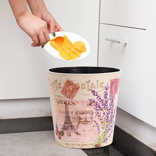 PU Leather Small Trash Can Wastebasket, Round Garbage Container Basket - Image 6