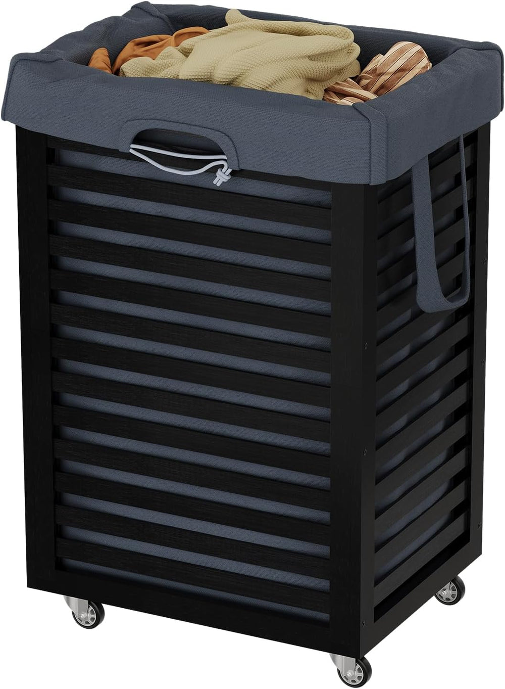 Laundry Hamper with Wheels,Rolling Laundry Basket with Removable Bag,Bamboo C...