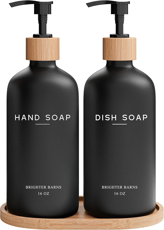 Black Glass Hand and Dish Soap Dispenser Set by Brighter Barns by BrighterBarns