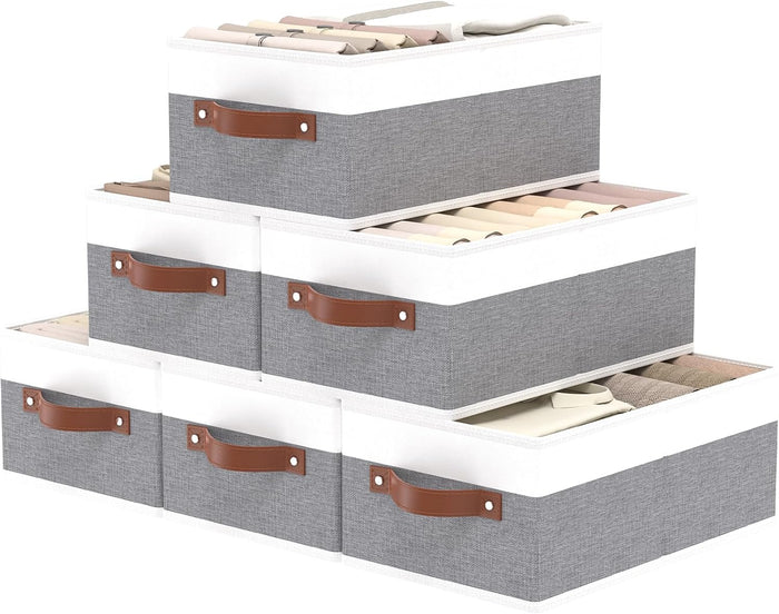OUTBROS Foldable Drawer Organizers Gray/White, 16.1x6.5x9.8 inch, 6-Pack