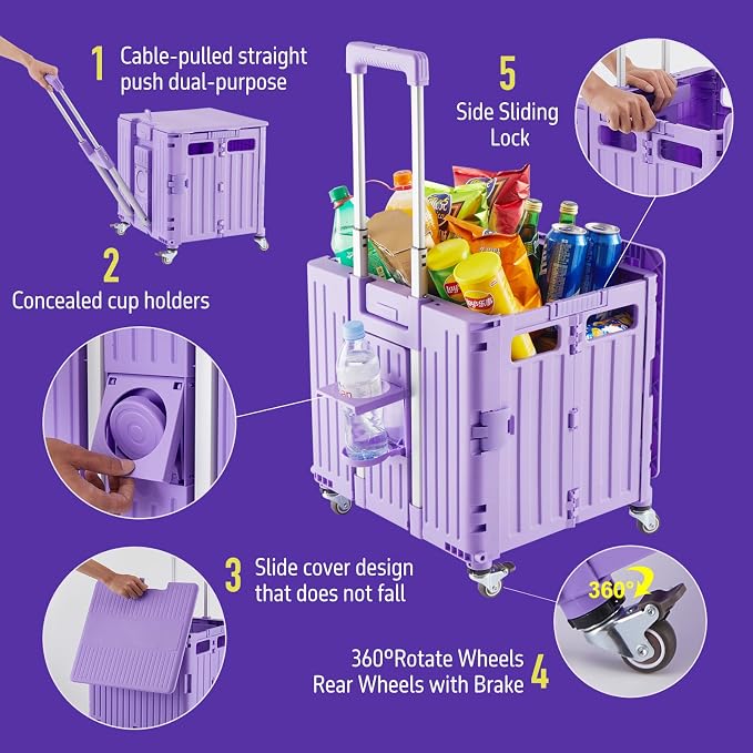 Folding Utility Cart Portable Rolling Crate Handcart Shopping Trolley - Image 3
