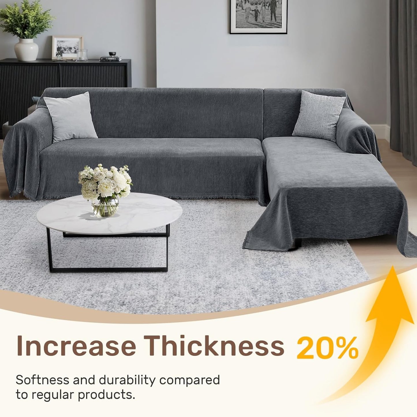 Sectional Couch Covers, 2 Pieces Washable L Shaped Couch Covers Sofa Blanket for Dogs Pet Friendly Sectional Sofa Slipcovers Furniture Covers,71"x 110"+ 71"x 118",(X-Large,Dark Gray)