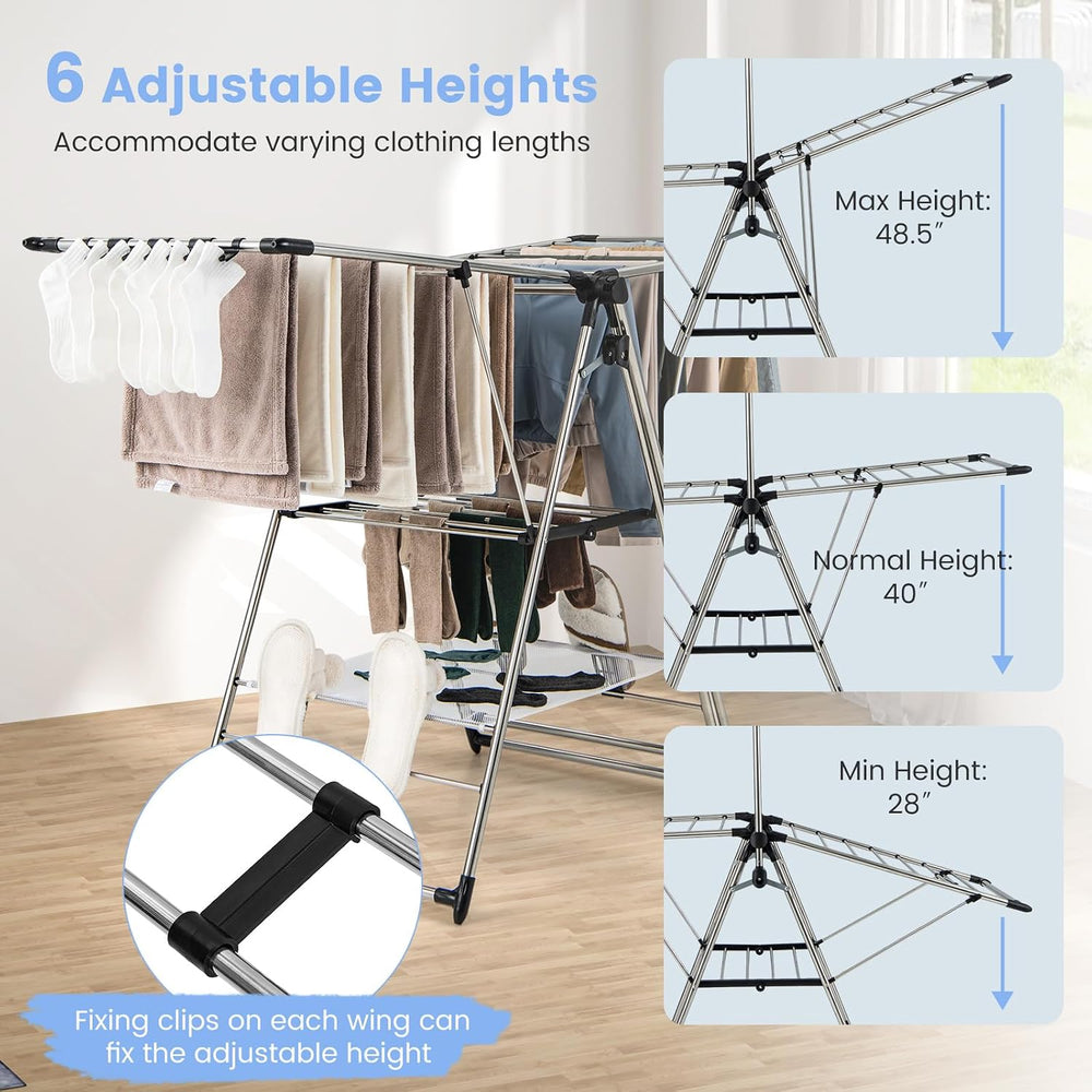 GIANTEX Foldable Clothes Drying Rack with 6-Level Adjustable Height