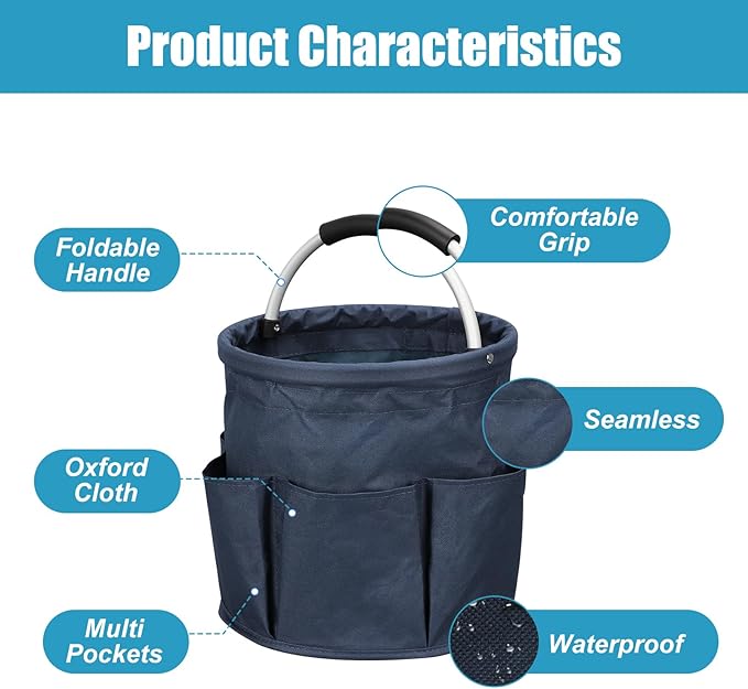 Qivine 17L Cleaning Caddy with Handle, Cleaning Supply Caddy Foldable Tool Bag - Image 4