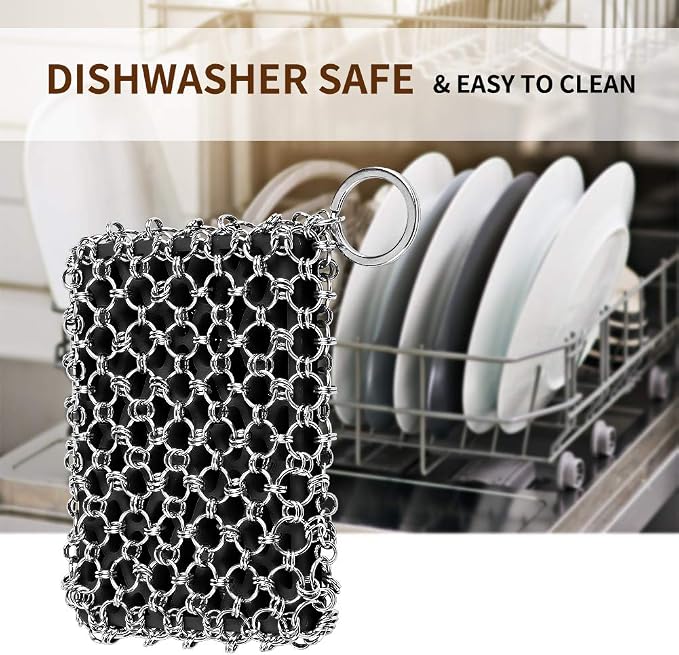 Herda 316L Cast Iron Scrubber Cleaner, Large Chainmail Scrubber - Image 6