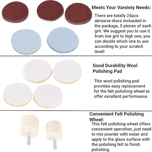 Windshield Scratch Remover Set Glass Polishing Kit Abrasive Discs Polish Pads - Image 8