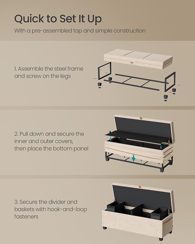 SONGMICS Storage Ottoman Bench, Storage Chest, 15.7 x 43.3 x 15.7 Inches - Image 6