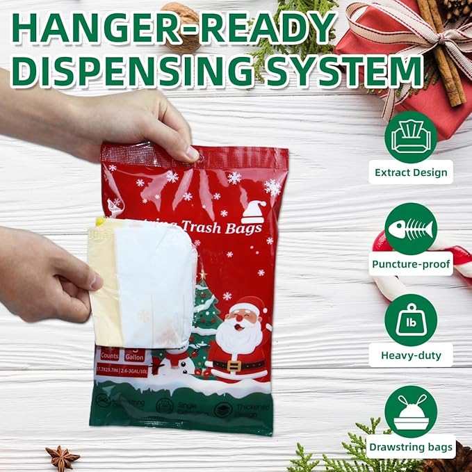 XUXRUS Small Christmas Trash Bags, 3 Gallon Christmas Garbage Bags 50 Count - Image 2
