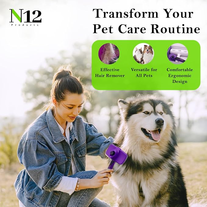 N12 Cat, Dog Hair Remover/Lint Roller and Grooming Hair Bush Combo – Pet Fur - Image 2