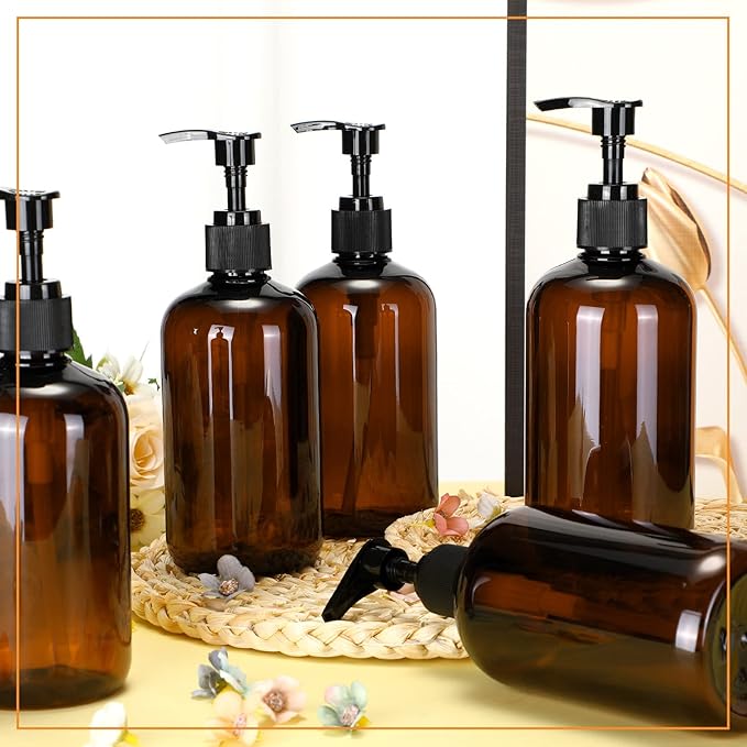 Tessco for you 12 Pack Amber Soap Dispenser Empty Plastic Pump Bottles - Image 7