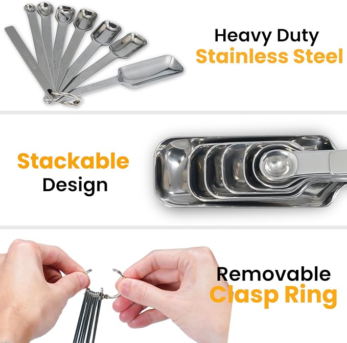 Stainless Steel Measuring Spoons Set of 8, Rectangular Metal Measuring Spoons - Image 2