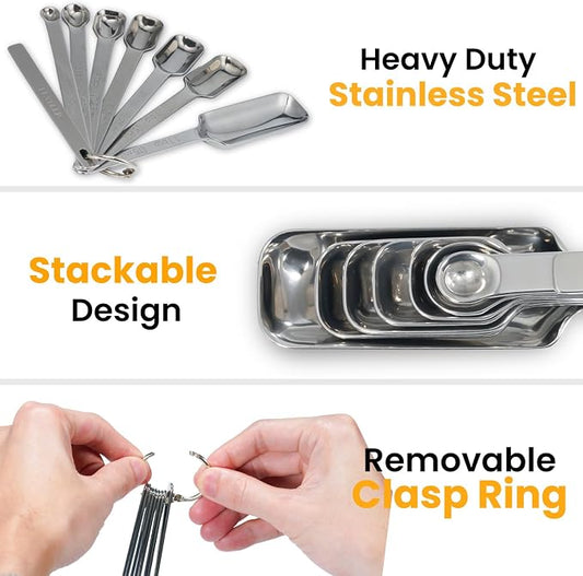 Stainless Steel Measuring Spoons Set of 8, Rectangular Metal Measuring Spoons - Image 2