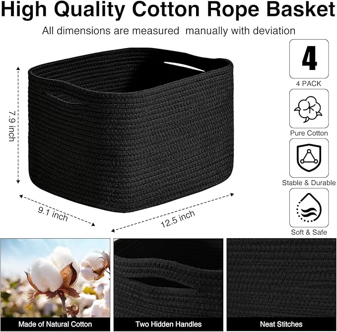 Black Storage Baskets for Shelves, Small Storage Baskets for Organizing