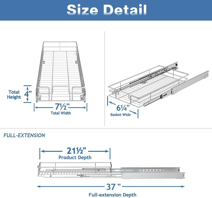 LOVMOR Pull Out Cabinet Organizer 7½" W x 21½" D, Kitchen Cabinet Pull Out - Image 3