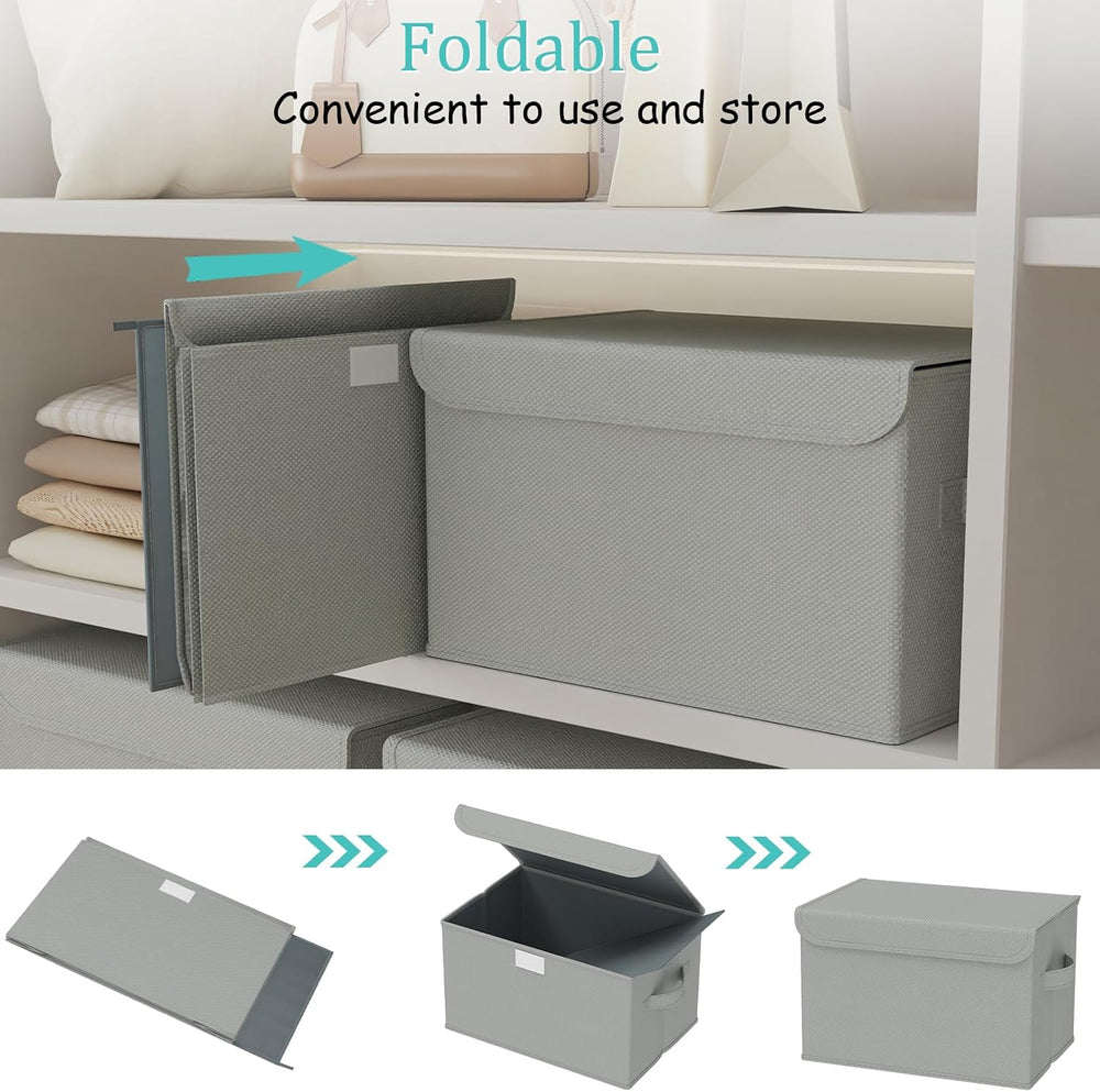 Storage Bins with Lids for Organizing, 4 Pack, Grey, 15x9.8x9.8 In