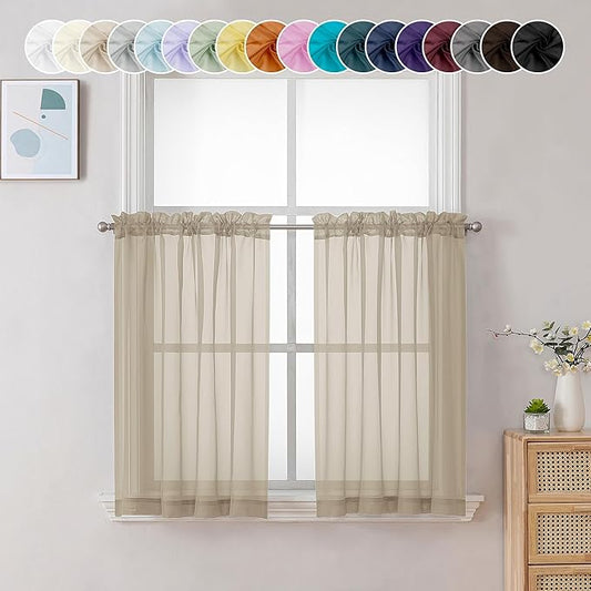 Chyhomenyc Taupe Sheer Curtains 24 Inch Length, Short Window Curtains by Chyhomenyc