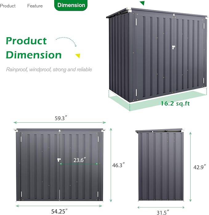 AECOJOY Outdoor Trash Can Storage Shed, 46 Cu.Ft Outside Garbage Can Storage - Image 7