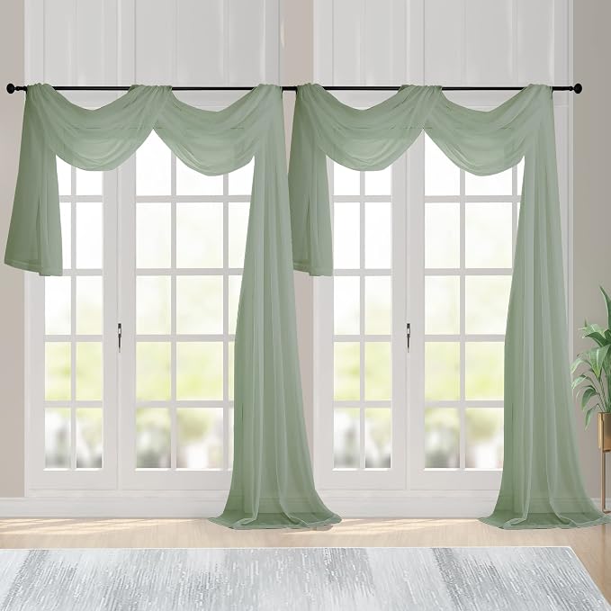Chyhomenyc Sheer Window Curtains 144 inch Extra Long 2PCS, Airy Scarf Drapes by Chyhomenyc
