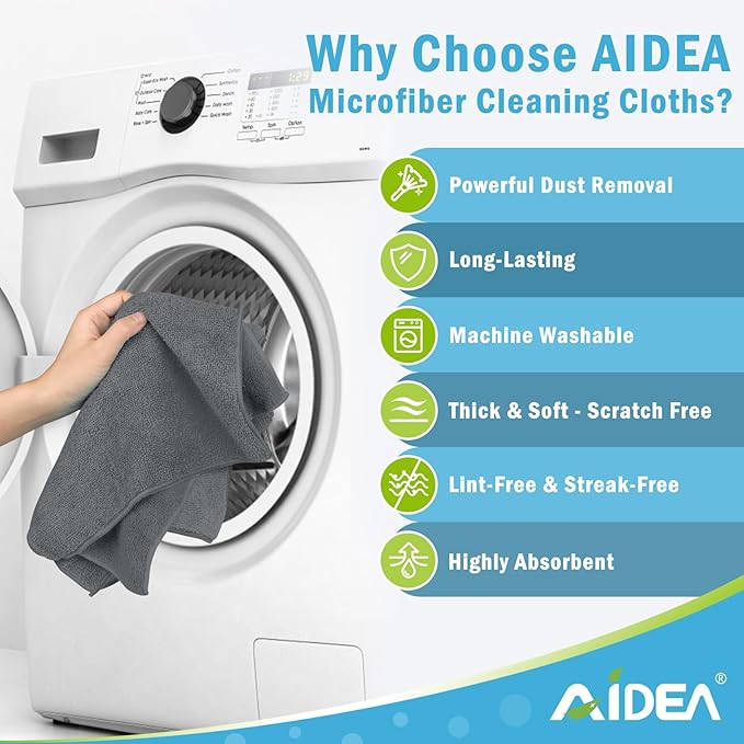 AIDEA Microfiber Cleaning Cloth Grey 12PK, Microfiber Towels - Image 2