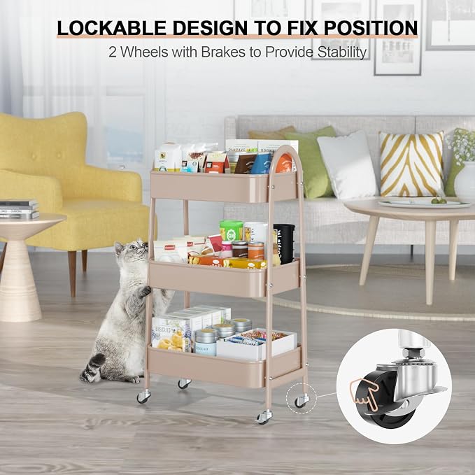 EAGMAK 3 Tier Utility Rolling Cart, Metal Storage Cart - Image 4