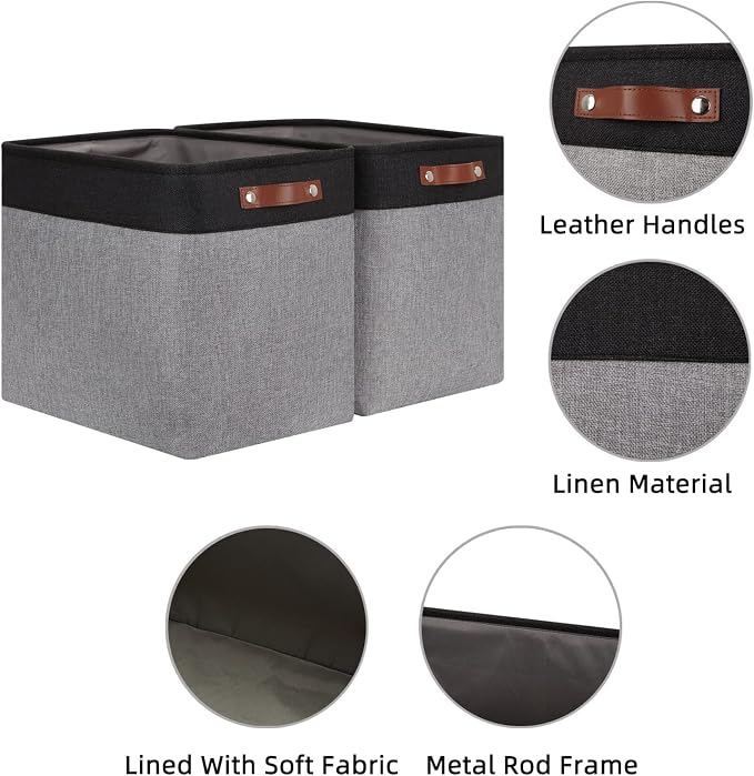 HNZIGE Fabric Storage Baskets Large Cloth Baskets Set of 2, Rectangular Shelf - Image 2