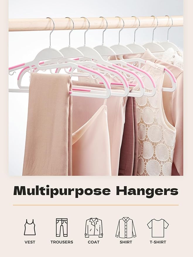 HOUSE DAY Pink Plastic Hangers 50 Pack, Slim Space Saving, Non Slip Hangers - Image 2