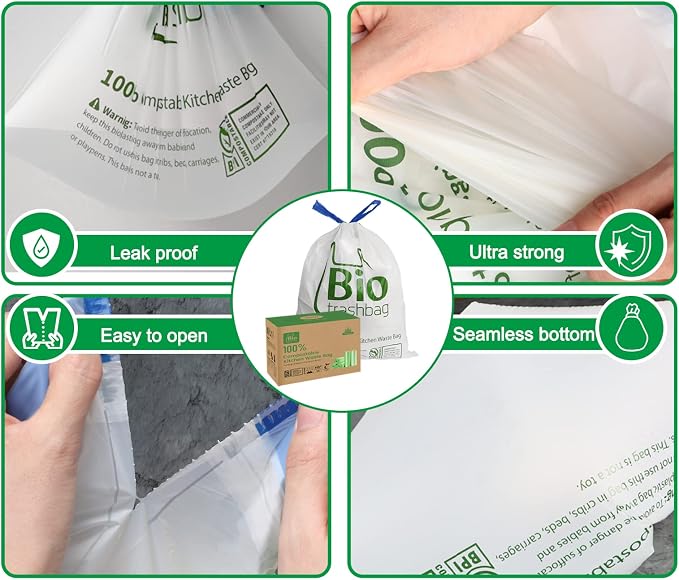 8 Gallon Compostable Trash Bags, Heavy Duty Extra Thick Compost Bags, Kitchen - Image 3