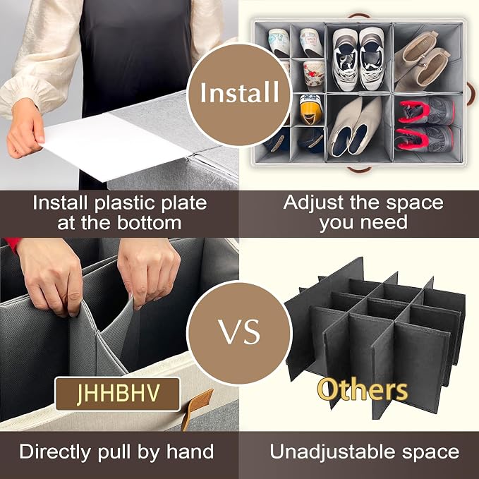 1 Pack Shoe Organizer for Closet, Adjustable Shoe Box Storage Containers - Image 3