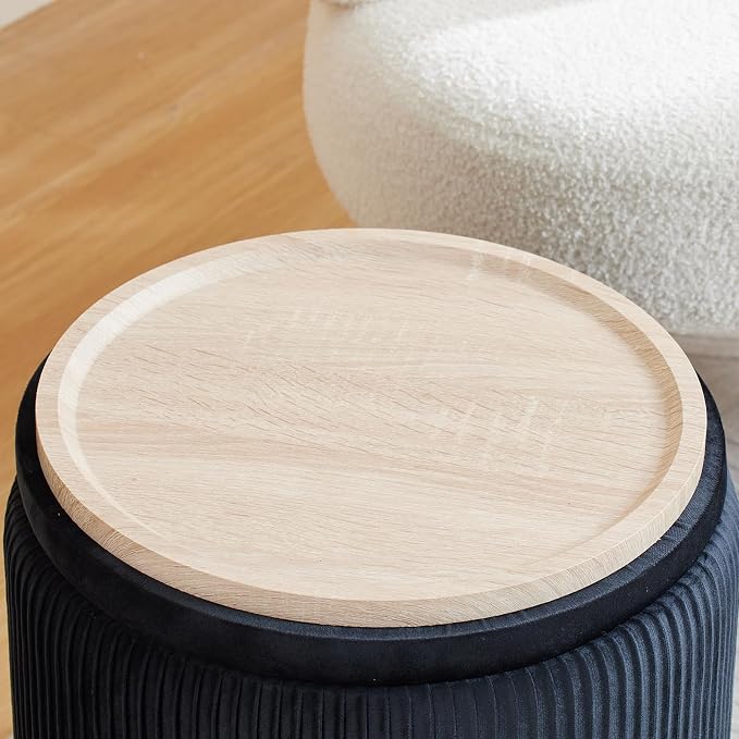 Round Ottoman with Storage Set of 2-Upholstered Velvet Vanity Stool - Image 3