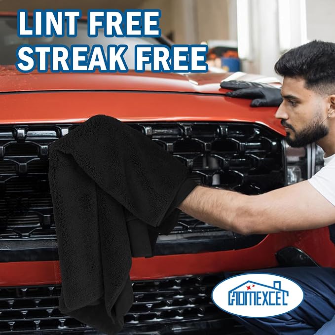 HOMEXCEL Professional Large Microfiber Car Drying Towels 4 Pack, Lint Free - Image 7