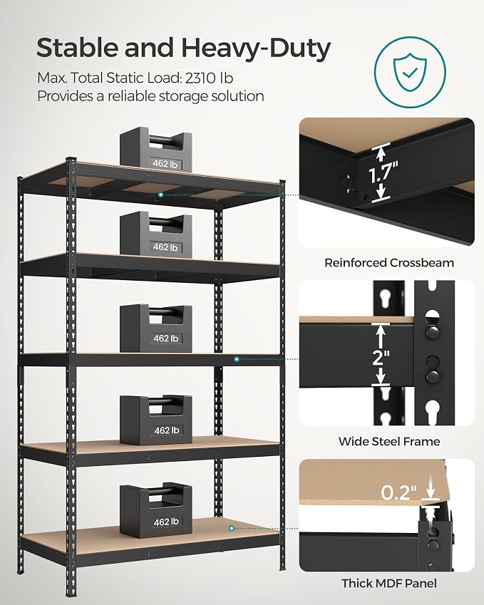 SONGMICS 5-Tier Storage Shelves, Load 2310 lb, Boltless Assembly, Adjustable - Image 4