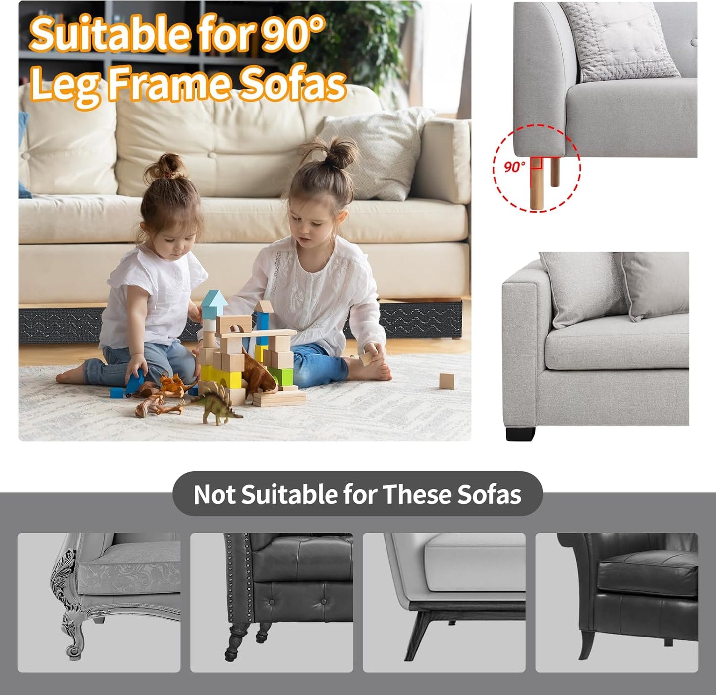 Under Couch Blocker for Kid and Pet Toys, Adjustable Toy Blocker for Under Couch, Toy Blocker Stop Things from Going Under Sofa, Bed, and Other Furniture, Easy to Install, 3" x 157 inch