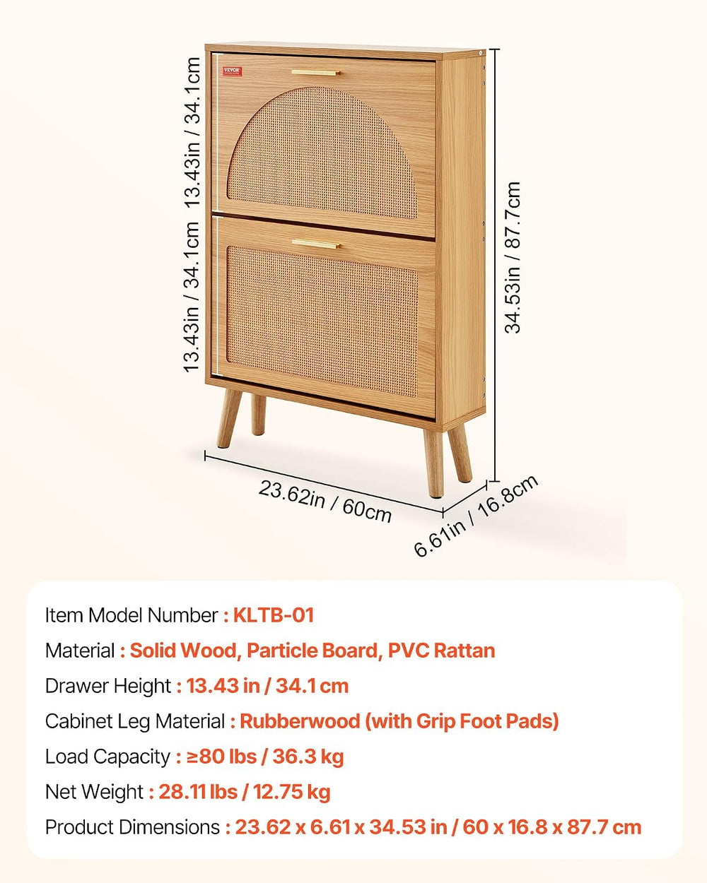 VEVOR Shoe Cabinet with 2 Flip Drawers, Shoe Storage Cabinet for Entryway, Fr...