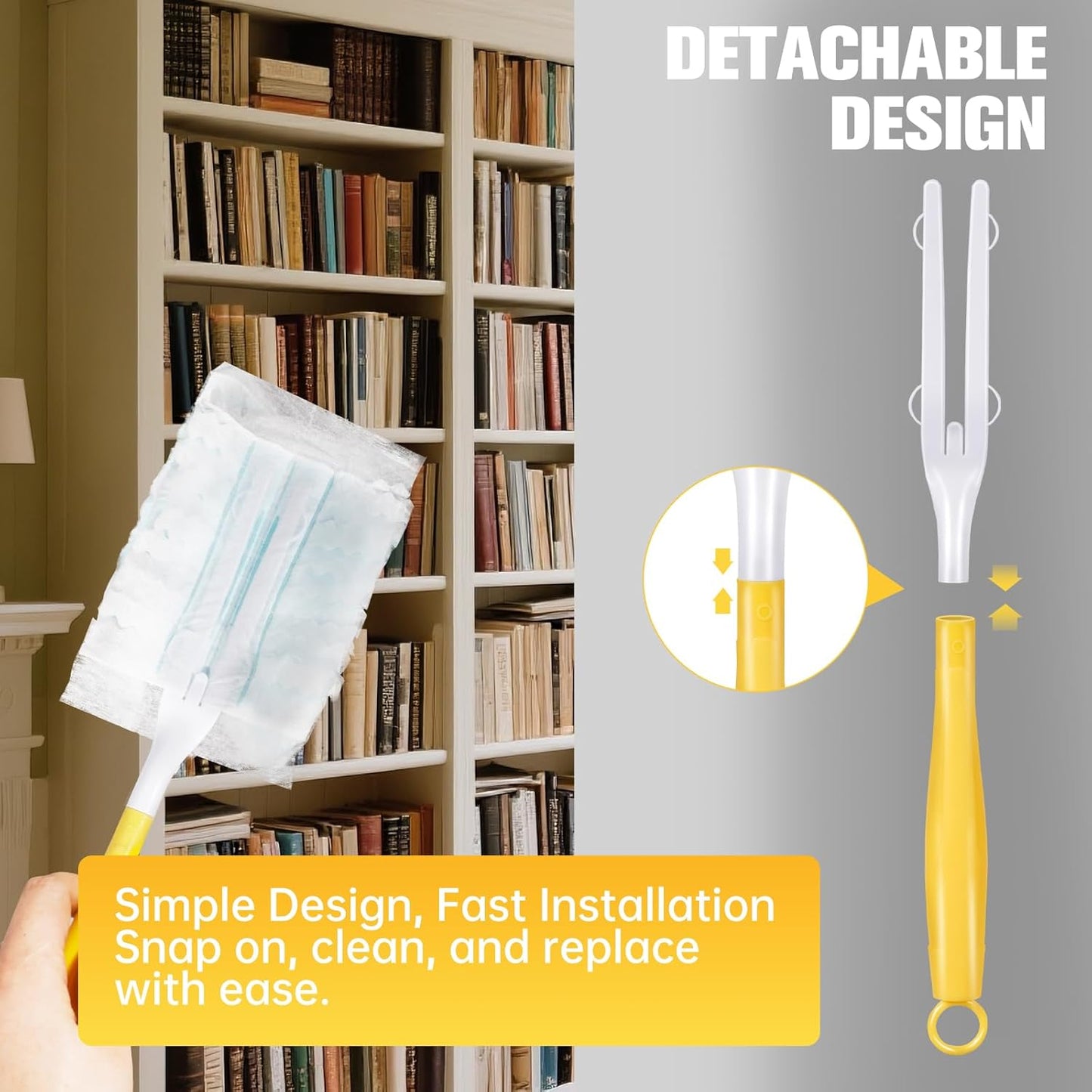 4PCS Replacement Dust Handles Stick Only Compatible with Swiffer Duster Handle Extendable Duster Mop Wand for Cleaning Car Blinds Furniture Electronics(4, Yellow & White)