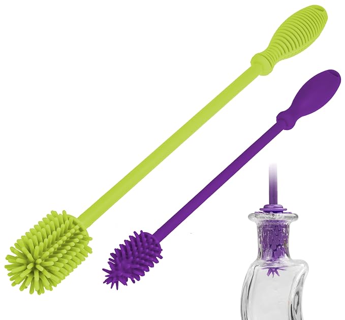 A-Brush Silicone Bottle Cleaner Brush, 2 Piece Set, Long Handle by A2SProtection