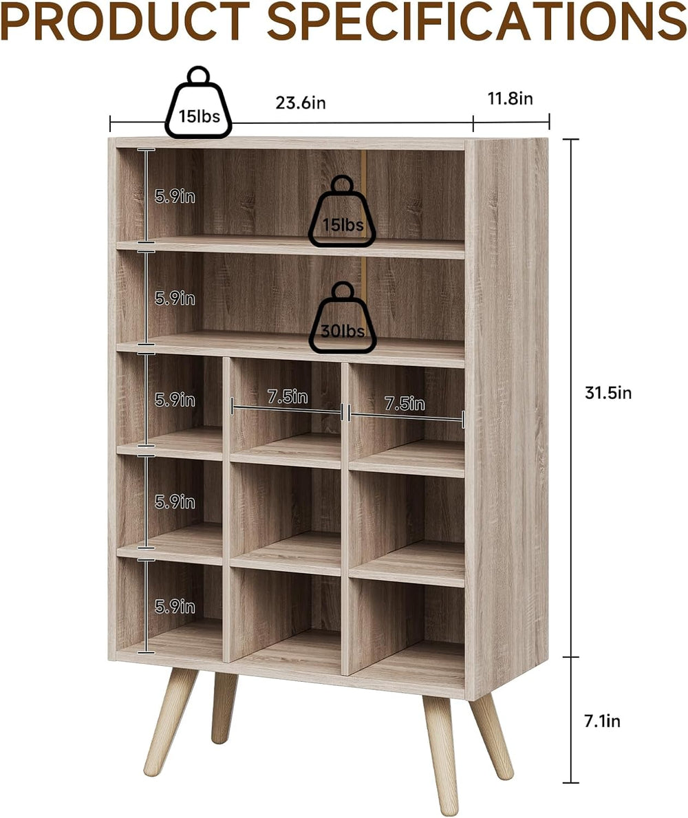 5 Tiers Wood Shoe Rack with Legs, Stackable Shoe Cubby with 2 Storage Shelves...