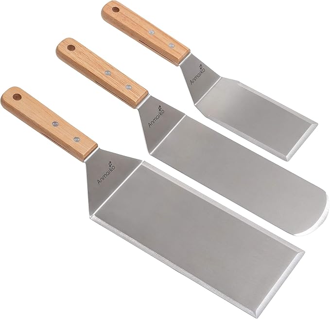 Metal Spatula Set Stainless Steel Hamburger Turner Griddle Flipper Scraper by Anmarko