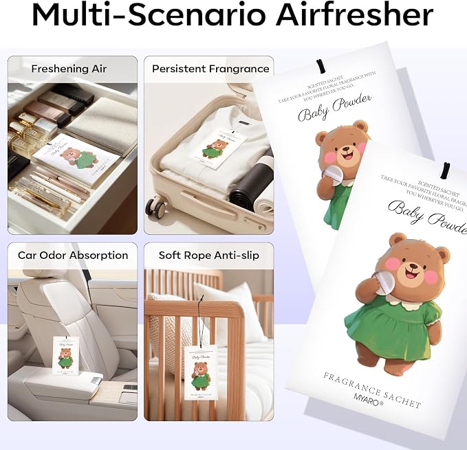 MYARO 12 Packs Baby Powder Scent Sachets Room Air Freshener - Image 3