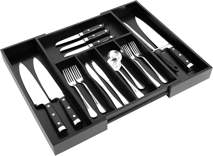 VaeFae Premium Bamboo Drawer Organizer, Expandable Silverware Drawer Organizer - Image 2