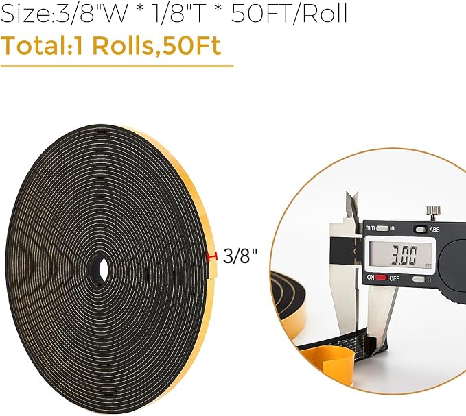 50 Feet Weather Stripping Door Seal, 3/8" Wide X 1/8" Thick Door Seal Strip - Image 3
