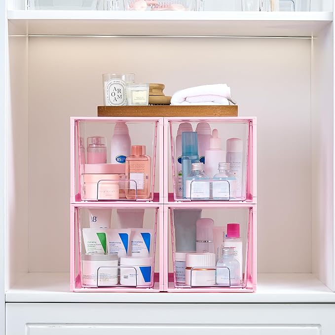 Vtopmart 4 Pack Large Stackable Storage Drawers, Easily Assemble Acrylic - Image 2