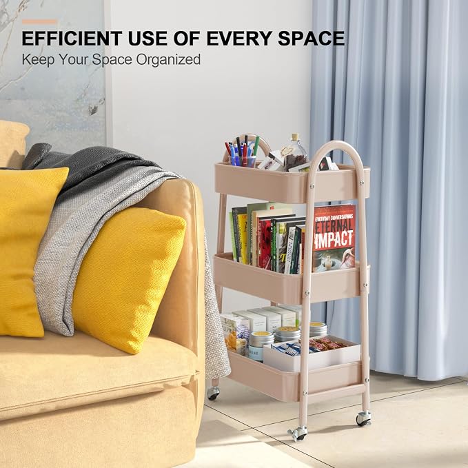 EAGMAK 3 Tier Utility Rolling Cart, Metal Storage Cart - Image 7