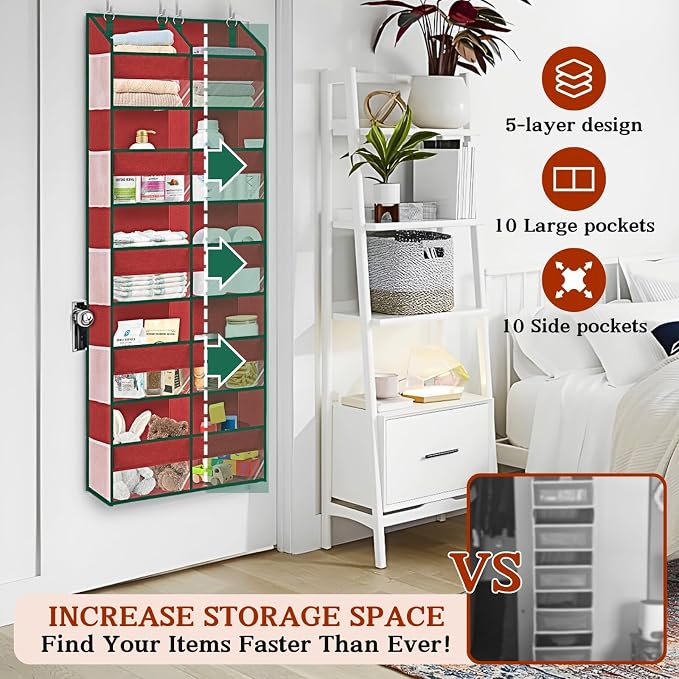Over The Door Organizer 5 Tiers, Extra Large Behind Door Storage of 10 - Image 2