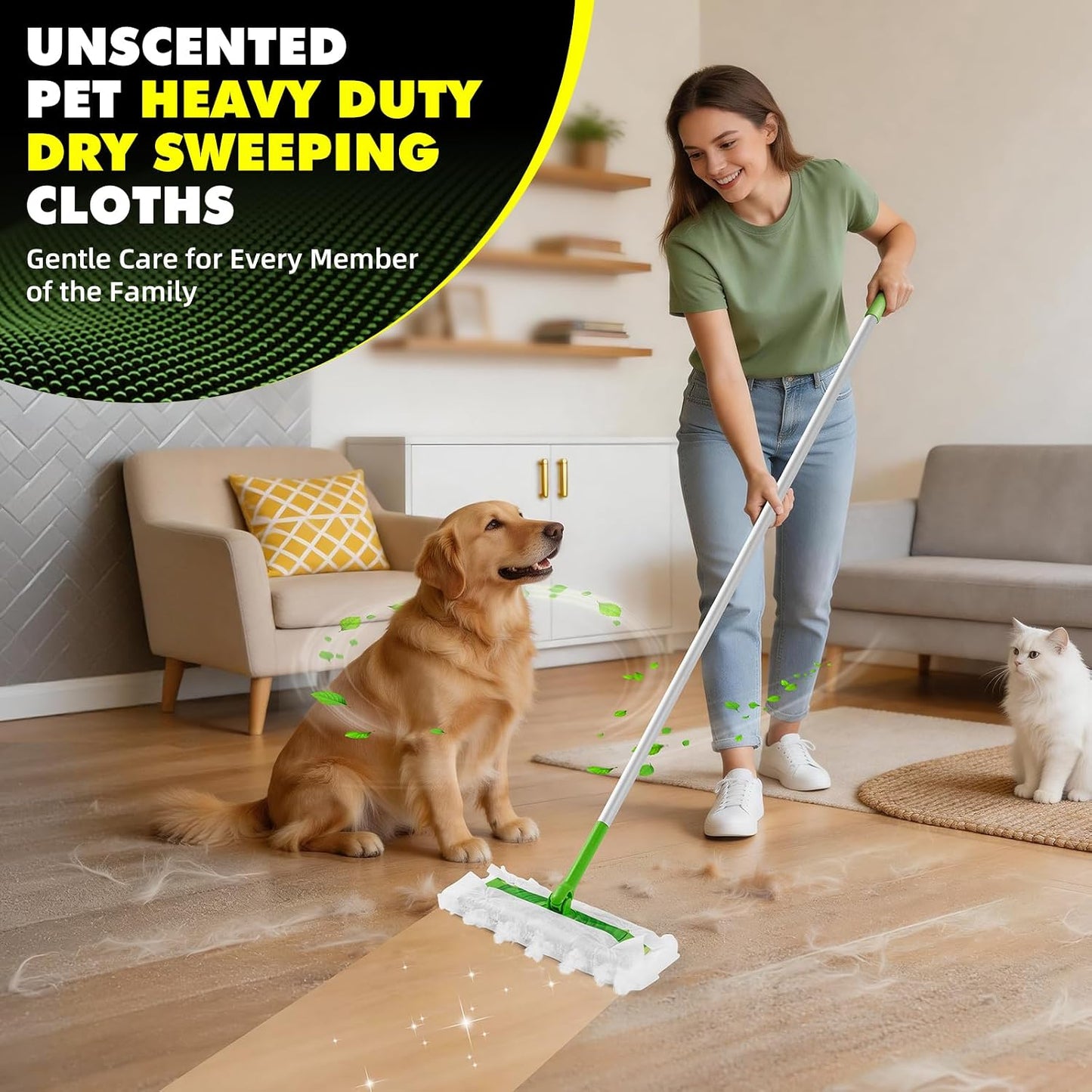 LOVECO Heavy Duty Dry Cloths Compatible with Swiffer Sweeper Mop, Multi-Surface Pet Dry Pads Refills for Floor Sweeping and Cleaning Pet Hair & Dust, Unscented Dry Sweeping Cloths, 40 Count