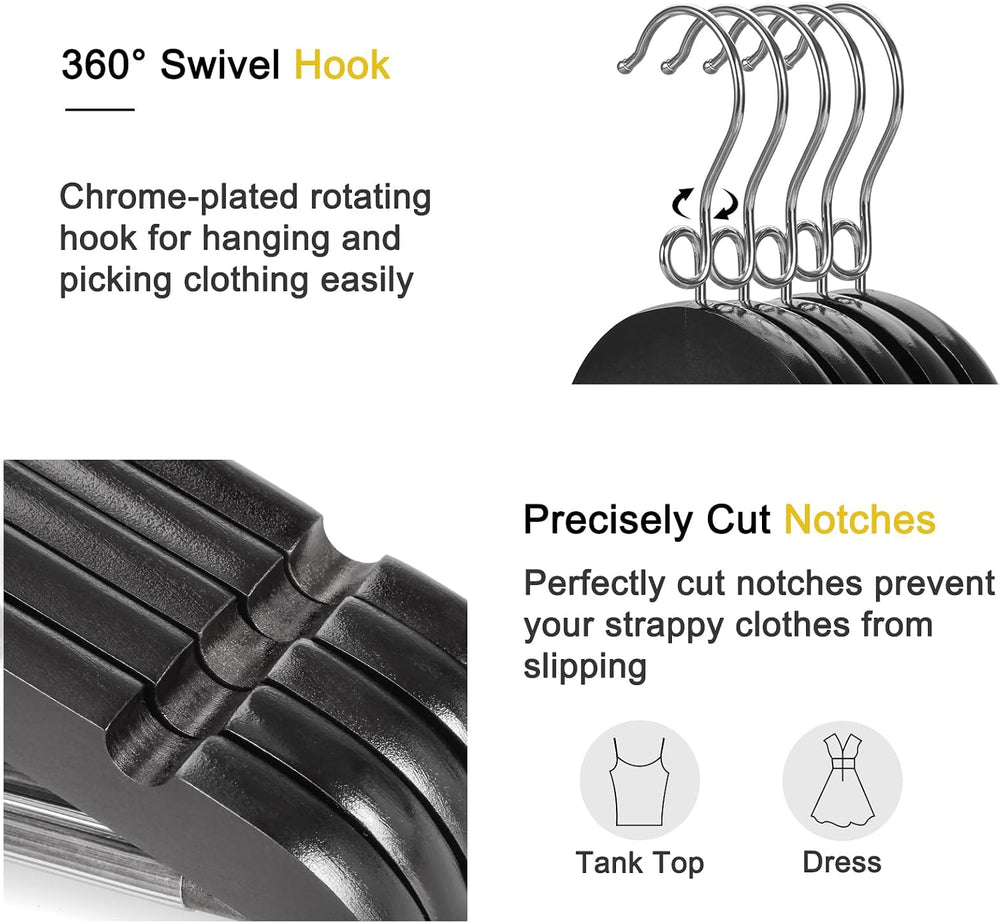 TOPIA HANGER Black Wooden Hangers 30 Pack, Space Saving Coat Hanger with 360°...