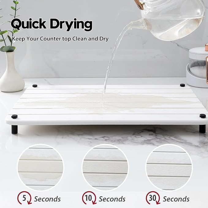 Stone Dish Drying Mat for Kitchen Counter, Water Absorbing Bathroom Tray Sink - Image 4