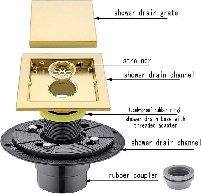 RANDOM Brushed Gold Shower Drain Square - Image 4
