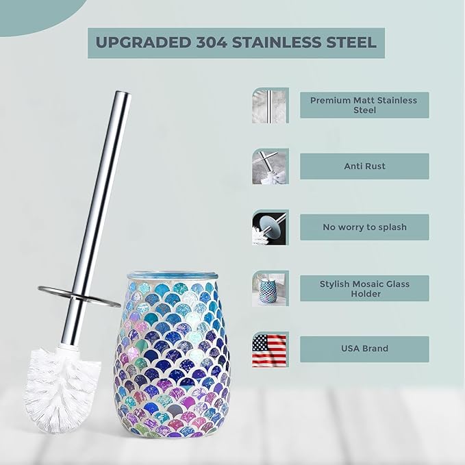 Escenzy Mermaid Bathroom Toilet Brush and Holder Set Mosaic Glass | Non-Rustic - Image 2