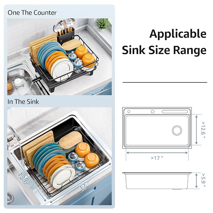 Dish Drying Rack for Kitchen Counter, Space-Saving Dish Rack, Sink Kitchen - Image 8